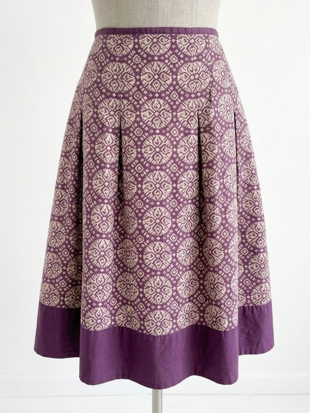 Talbots Petite 14P Plum Purple Cotton Medallion Print Pleated A-Line Skirt